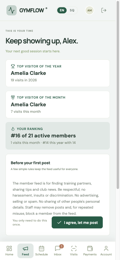 Member feed with leaderboard on a phone